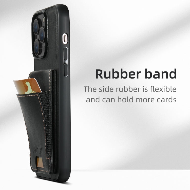 For iPhone 16 Pro Max Suteni H03 Oil Wax Leather Wallet Stand Back Phone Case(Black)