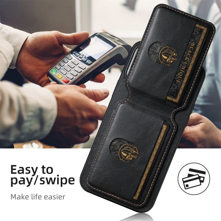 For iPhone 16 Pro Max Suteni H03 Oil Wax Leather Wallet Stand Back Phone Case(Black)