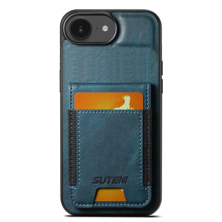 For iPhone 17e / 16e Suteni H03 Oil Wax Leather Wallet Stand Back Phone Case(Blue)