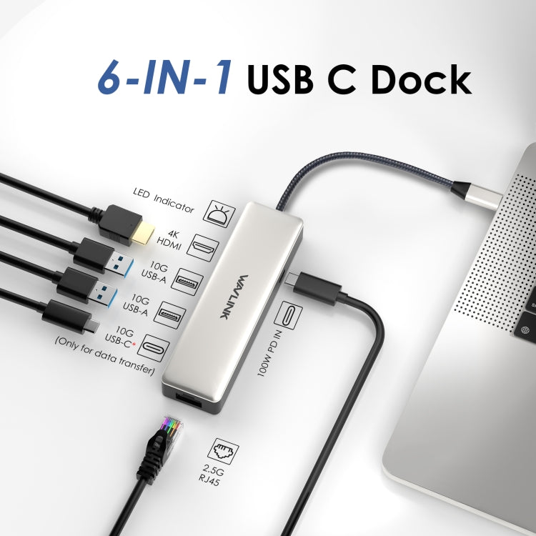WAVLINK WL-UHP3414 100W Power 10Gbps 4K HDMI USB-C Dock HUB 3xUSB3.2 Gen 2 + 2.5G Ethernet Port, UHP3414