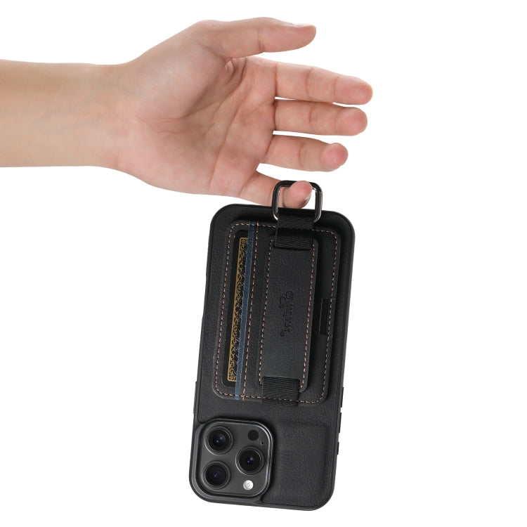For iPhone 16 Pro Max Suteni H13 Litchi Leather Wrist Strap Wallet Back Phone Case(Black)