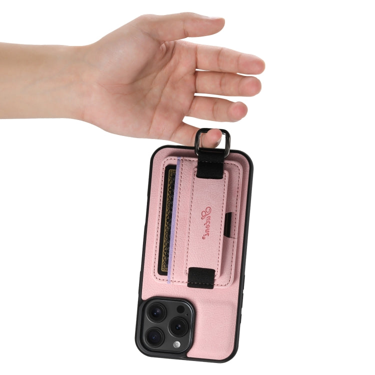 For iPhone 16 Pro Suteni H13 Litchi Leather Wrist Strap Wallet Back Phone Case(Pink)