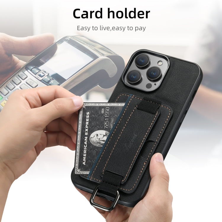 For iPhone 16 Suteni H13 Litchi Leather Wrist Strap Wallet Back Phone Case(Black)
