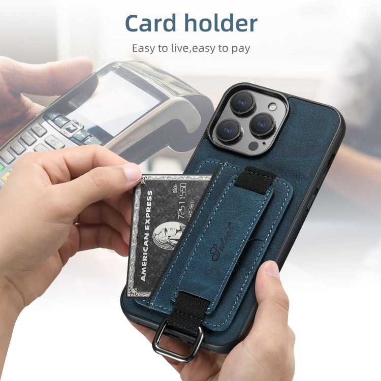 For iPhone 16 Suteni H13 Litchi Leather Wrist Strap Wallet Back Phone Case(Blue)