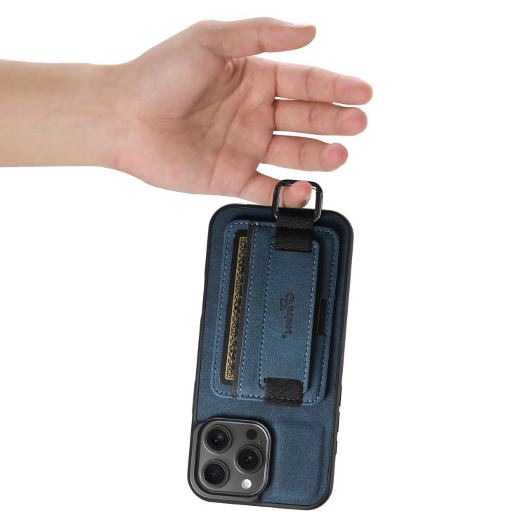For iPhone 17e / 16e Suteni H13 Litchi Leather Wrist Strap Wallet Back Phone Case(Blue)