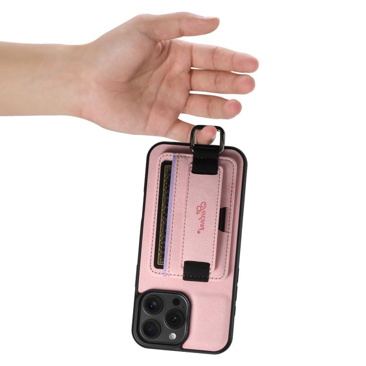 For iPhone 17e / 16e Suteni H13 Litchi Leather Wrist Strap Wallet Back Phone Case(Pink)