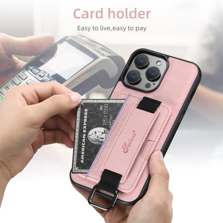 For iPhone 17e / 16e Suteni H13 Litchi Leather Wrist Strap Wallet Back Phone Case(Pink)