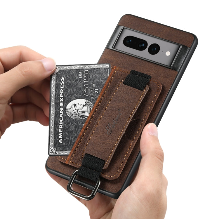 For Google Pixel 8a Suteni H13 Litchi Leather Wrist Strap Wallet Back Phone Case(Brown)