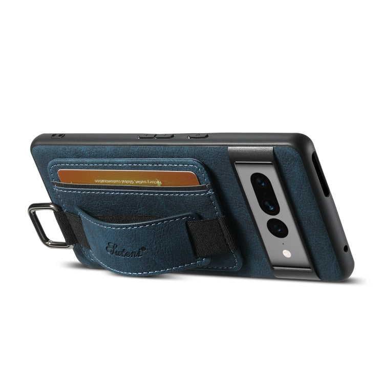 For Google Pixel 8a Suteni H13 Litchi Leather Wrist Strap Wallet Back Phone Case(Blue)