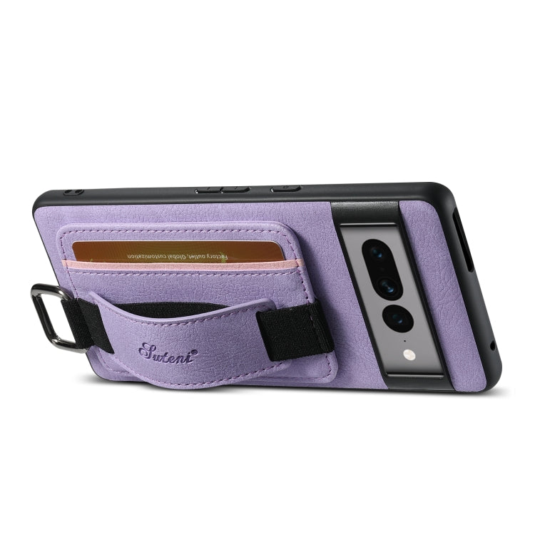 For Google Pixel 8 Suteni H13 Litchi Leather Wrist Strap Wallet Back Phone Case(Purple)