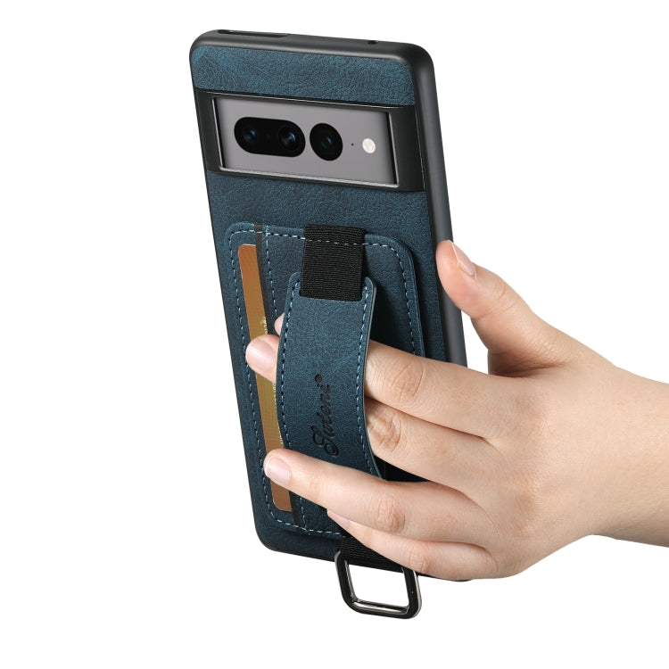For Google Pixel 7a Suteni H13 Litchi Leather Wrist Strap Wallet Back Phone Case(Blue)
