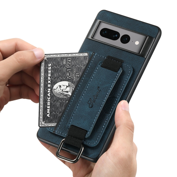 For Google Pixel 7 Pro Suteni H13 Litchi Leather Wrist Strap Wallet Back Phone Case(Blue)