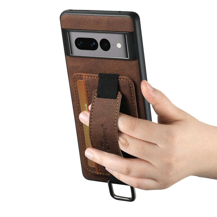 For Google Pixel 6a Suteni H13 Litchi Leather Wrist Strap Wallet Back Phone Case(Brown)