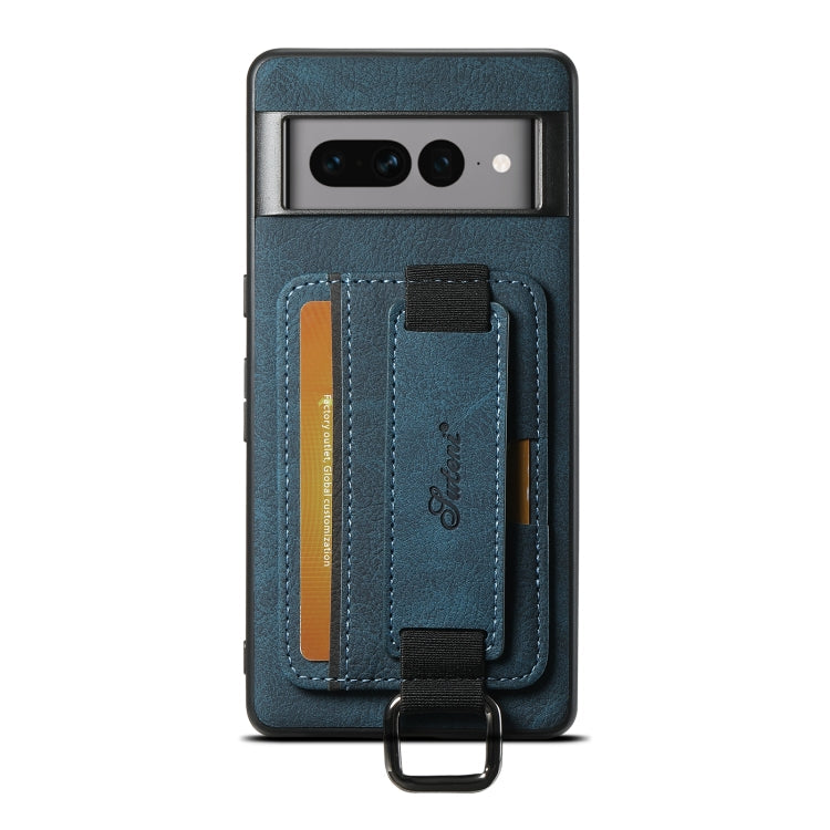 For Google Pixel 6a Suteni H13 Litchi Leather Wrist Strap Wallet Back Phone Case(Blue)