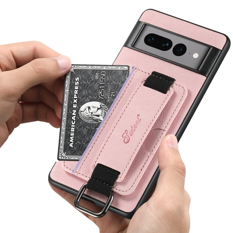 For Google Pixel 6a Suteni H13 Litchi Leather Wrist Strap Wallet Back Phone Case(Pink)