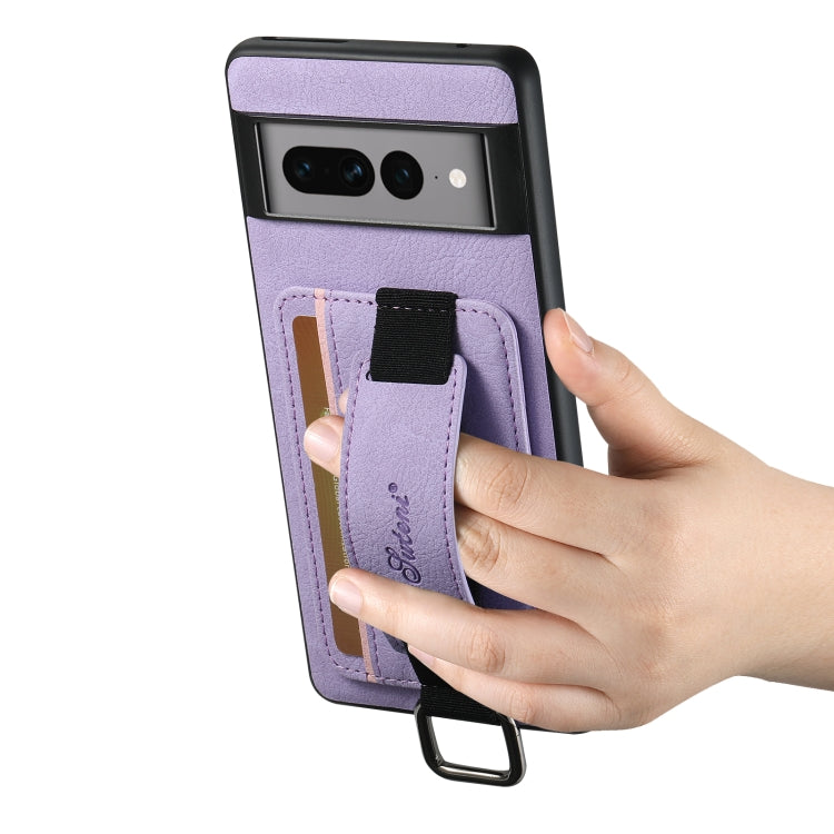 For Google Pixel 6 Pro Suteni H13 Litchi Leather Wrist Strap Wallet Back Phone Case(Purple)