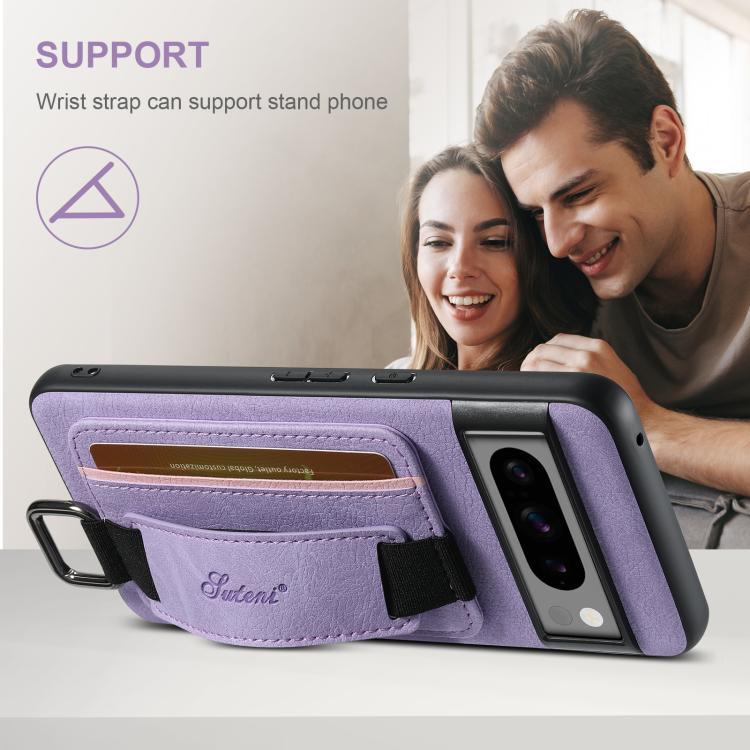 For Google Pixel 9 Pro Suteni H13 Litchi Leather Wrist Strap Wallet Back Phone Case(Purple)