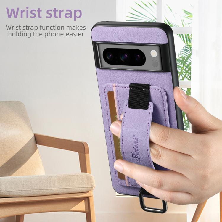 For Google Pixel 9 Pro Suteni H13 Litchi Leather Wrist Strap Wallet Back Phone Case(Purple)