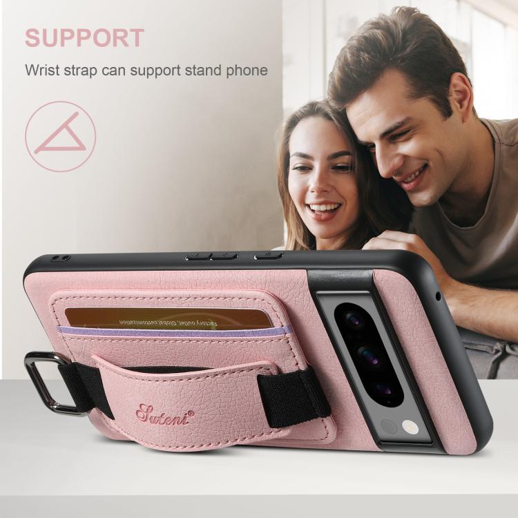 For Google Pixel 9 Pro XL Suteni H13 Litchi Leather Wrist Strap Wallet Back Phone Case(Pink)