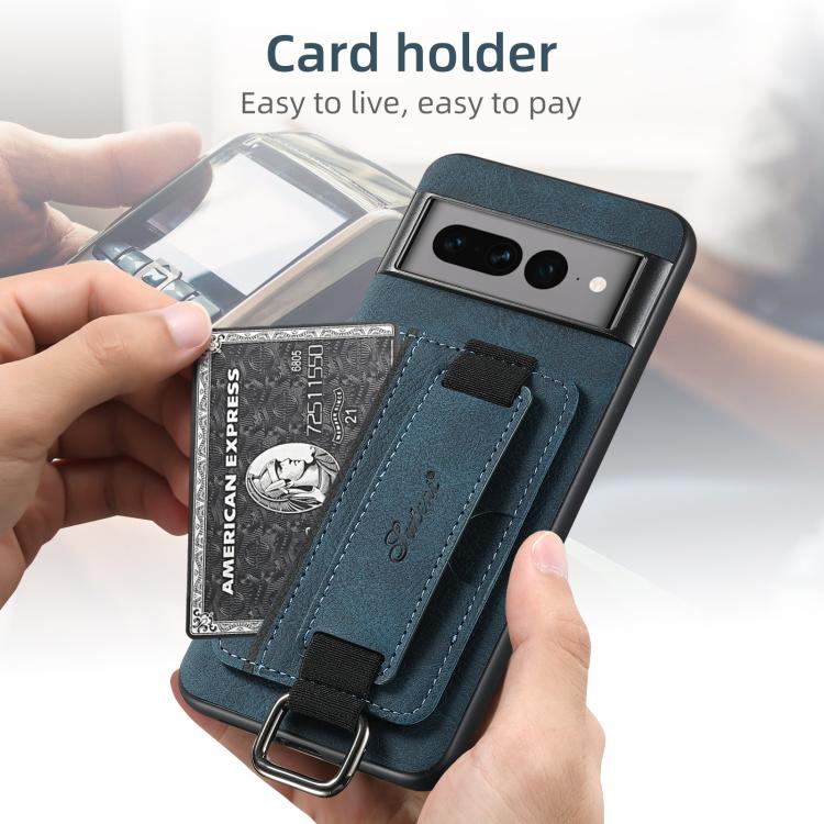 For Google Pixel 9 Suteni H13 Litchi Leather Wrist Strap Wallet Back Phone Case(Blue)