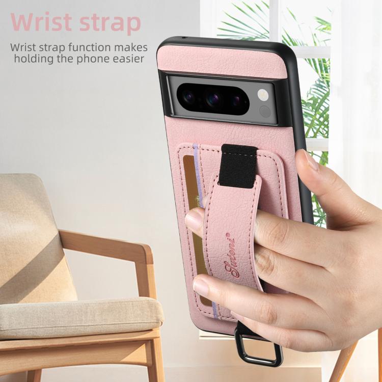 For Google Pixel 9 Suteni H13 Litchi Leather Wrist Strap Wallet Back Phone Case(Pink)