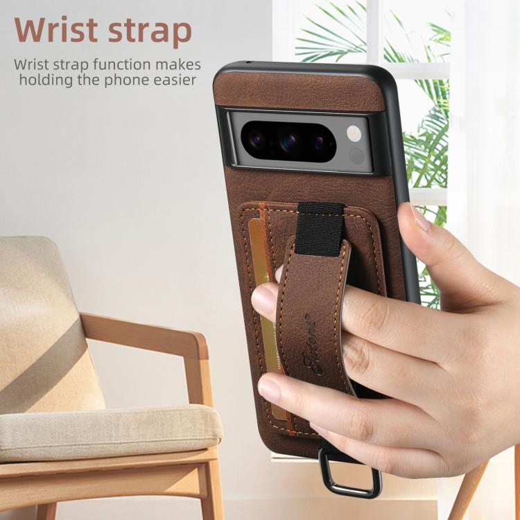For Google Pixel 10 Pro XL Suteni H13 Litchi Leather Wrist Strap Wallet Back Phone Case(Brown)