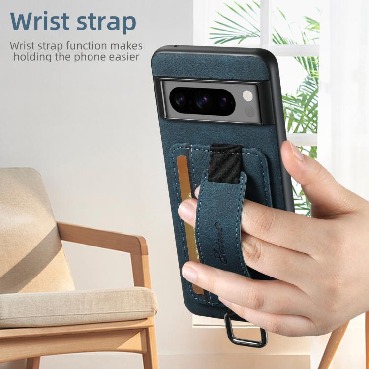 For Google Pixel 10 Pro XL Suteni H13 Litchi Leather Wrist Strap Wallet Back Phone Case(Blue)