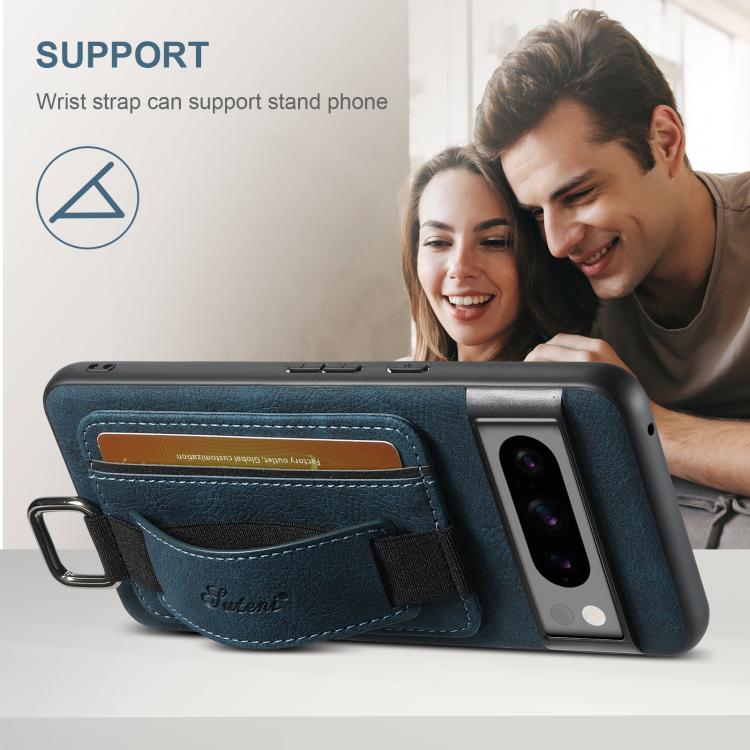 For Google Pixel 10 Suteni H13 Litchi Leather Wrist Strap Wallet Back Phone Case(Blue)