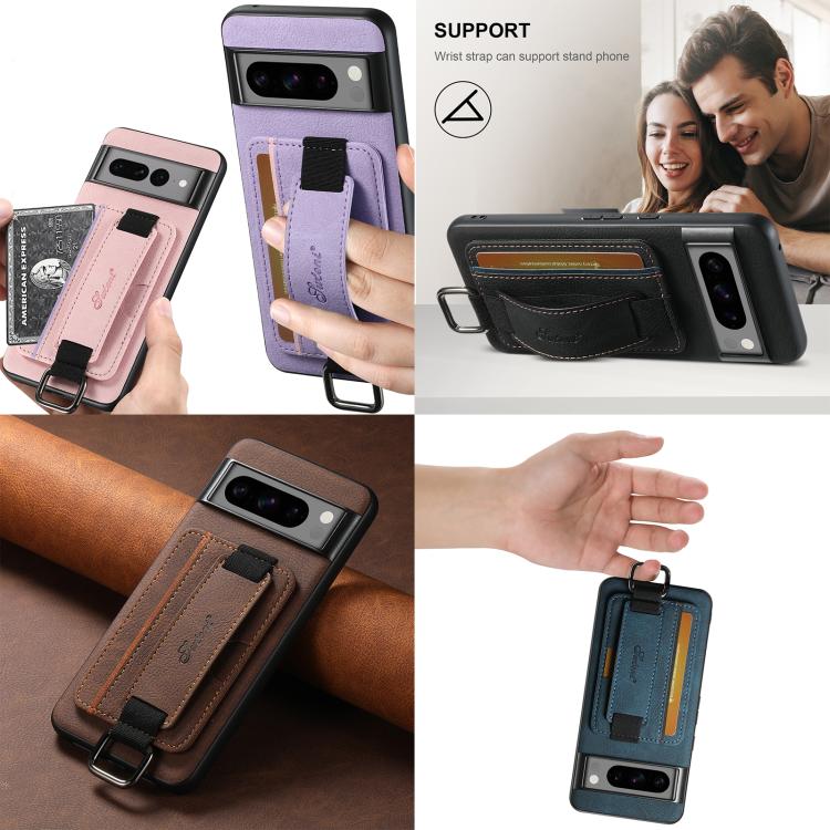 For Google Pixel 7a Suteni H13 Litchi Leather Wrist Strap Wallet Back Phone Case(Blue)