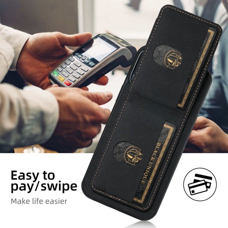 For iPhone 16 Suteni H03 Litchi Leather Card Bag Stand Back Phone Case(Black)