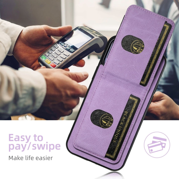 For iPhone 16 Suteni H03 Litchi Leather Card Bag Stand Back Phone Case(Purple)