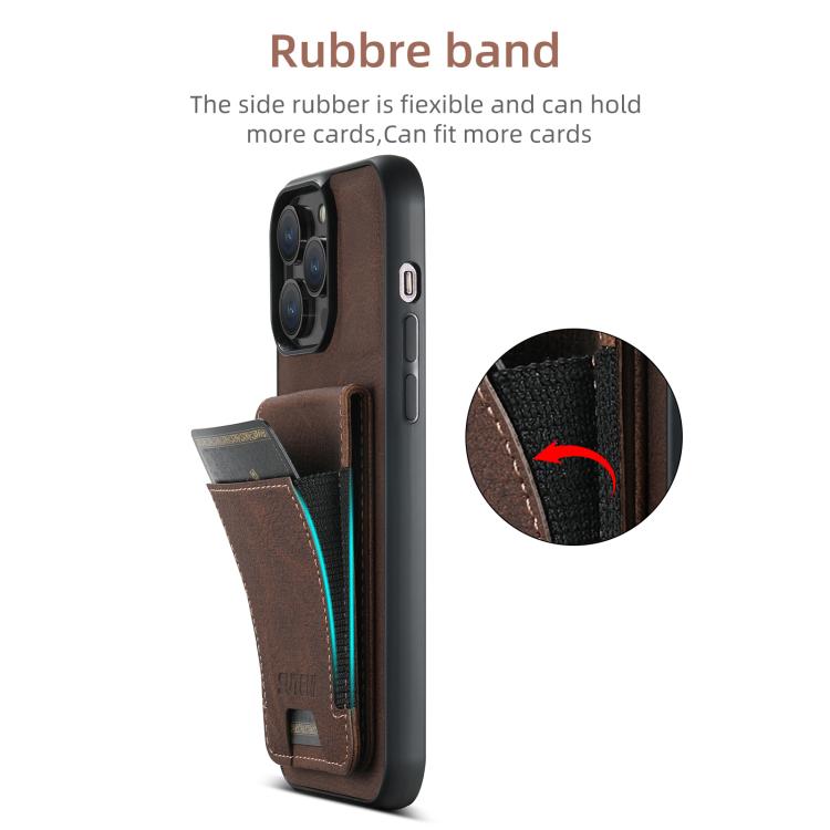 For iPhone 17e / 16e Suteni H03 Litchi Leather Card Bag Stand Back Phone Case(Brown)