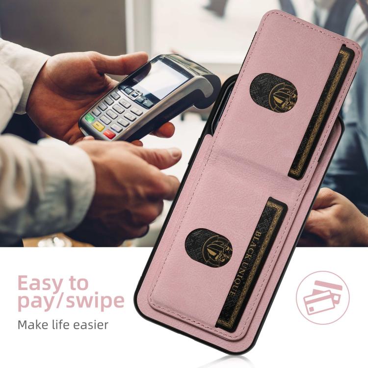 For iPhone 17e / 16e Suteni H03 Litchi Leather Card Bag Stand Back Phone Case(Pink)