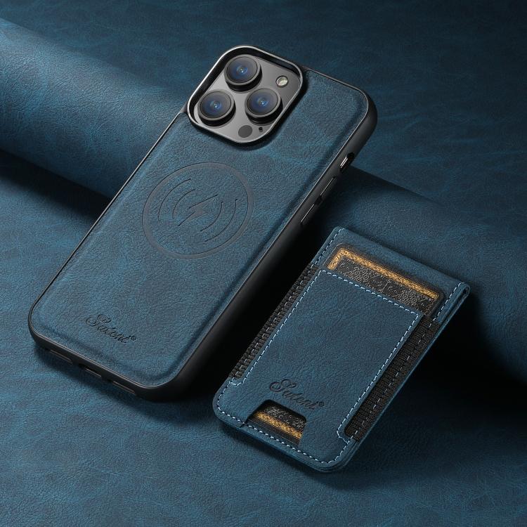 For iPhone 15 Suteni H17 Litchi Texture Leather MagSafe Detachable Wallet Phone Case(Blue)