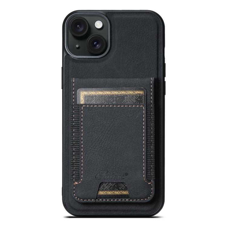 For iPhone 14 Plus Suteni H17 Litchi Texture Leather MagSafe Detachable Wallet Phone Case(Black)