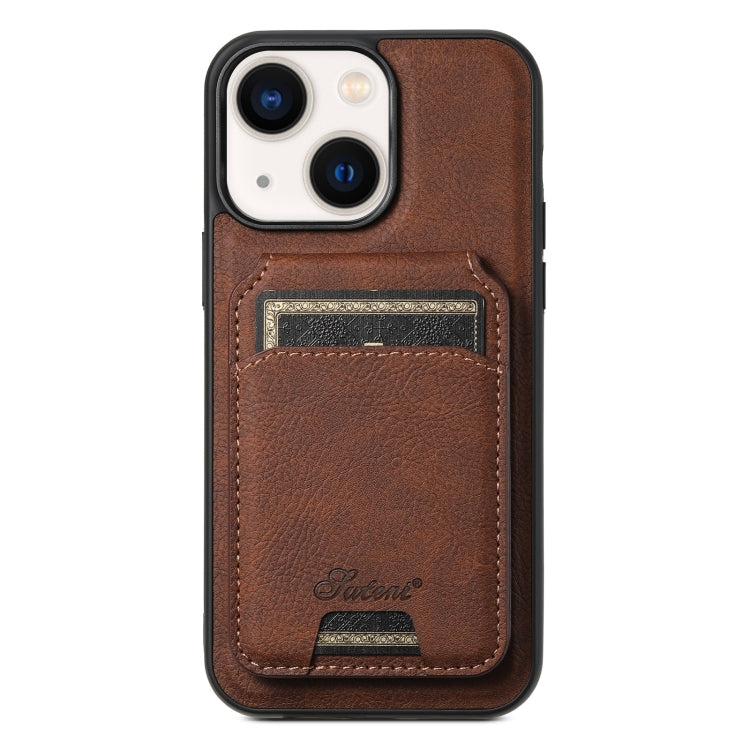 For iPhone 14 Suteni H17 Litchi Texture Leather MagSafe Detachable Wallet Phone Case(Brown)