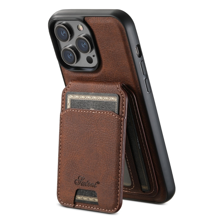For iPhone 14 Pro Suteni H17 Litchi Texture Leather MagSafe Detachable Wallet Phone Case(Brown)