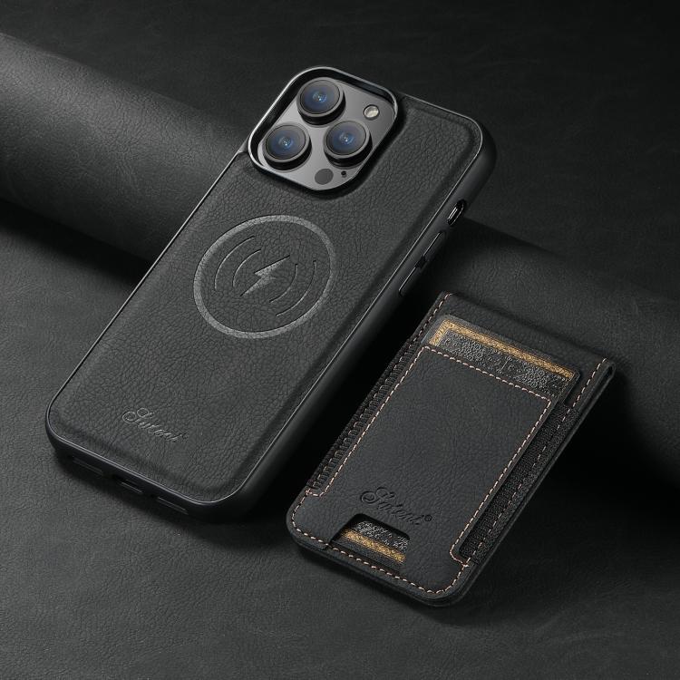 For iPhone 14 Pro Max Suteni H17 Litchi Texture Leather MagSafe Detachable Wallet Phone Case(Black)