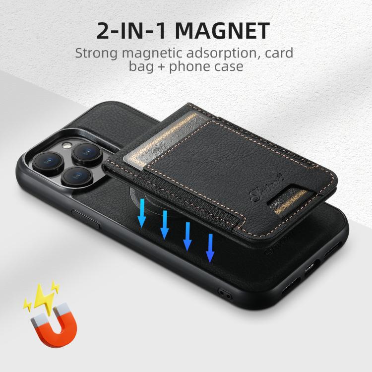 For iPhone 14 Pro Max Suteni H17 Litchi Texture Leather MagSafe Detachable Wallet Phone Case(Black)