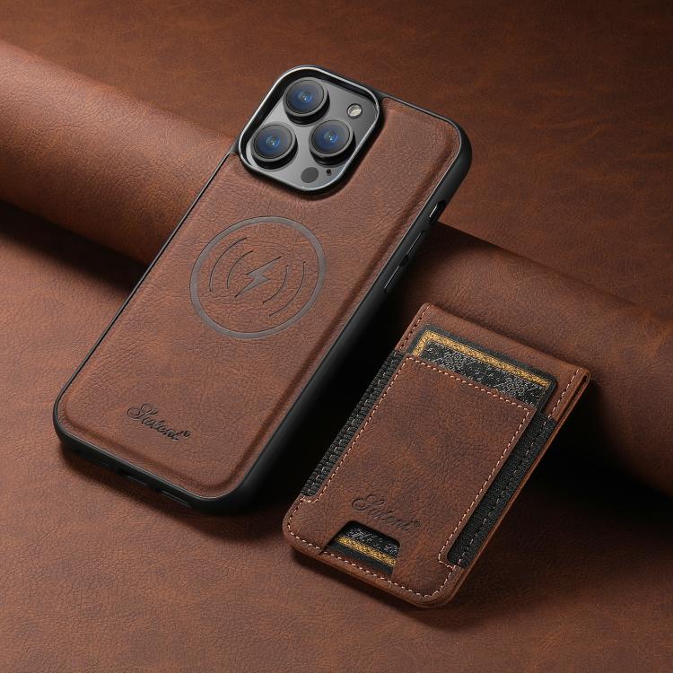 For iPhone 13 Pro Max Suteni H17 Litchi Texture Leather MagSafe Detachable Wallet Phone Case(Brown)