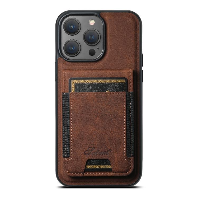 For iPhone 13 Pro Max Suteni H17 Litchi Texture Leather MagSafe Detachable Wallet Phone Case(Brown)