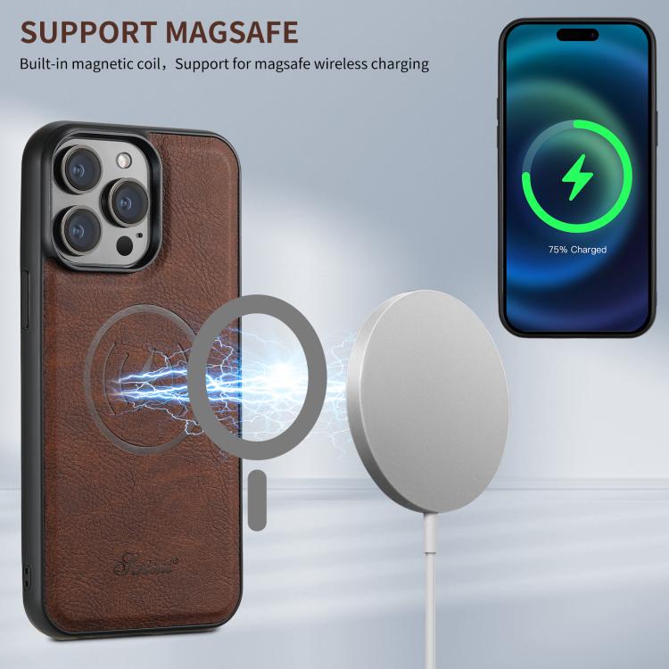 For iPhone 13 Pro Max Suteni H17 Litchi Texture Leather MagSafe Detachable Wallet Phone Case(Brown)