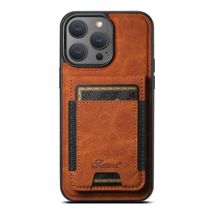 For iPhone 13 Pro Max Suteni H17 Litchi Texture Leather MagSafe Detachable Wallet Phone Case(Khaki)