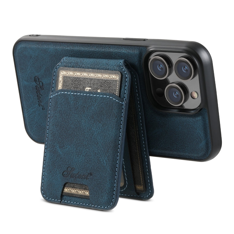 For iPhone 13 Pro Max Suteni H17 Litchi Texture Leather MagSafe Detachable Wallet Phone Case(Blue)