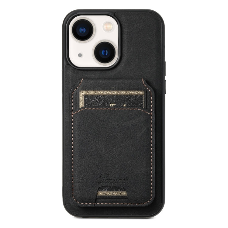 For iPhone 13 Suteni H17 Litchi Texture Leather MagSafe Detachable Wallet Phone Case(Black)