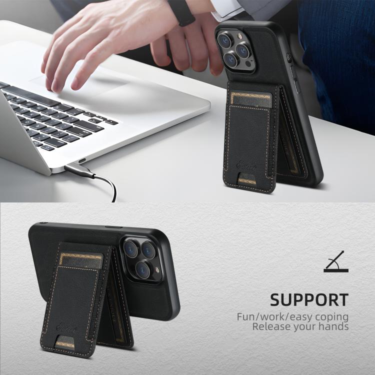 For iPhone 13 Suteni H17 Litchi Texture Leather MagSafe Detachable Wallet Phone Case(Black)