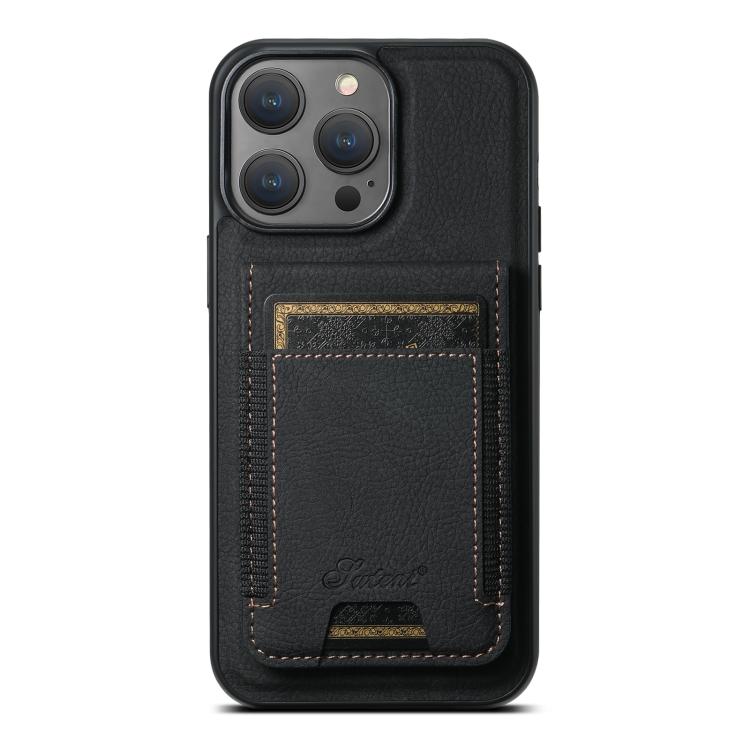 For iPhone 13 Suteni H17 Litchi Texture Leather MagSafe Detachable Wallet Phone Case(Black)