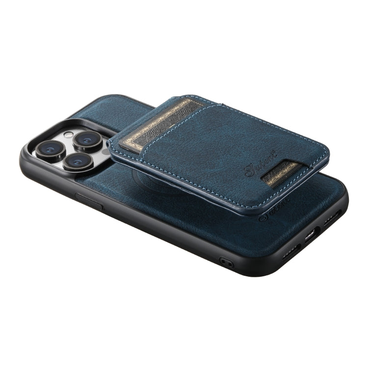 For iPhone 12  Suteni H17 Litchi Texture Leather MagSafe Detachable Wallet Phone Case(Blue)