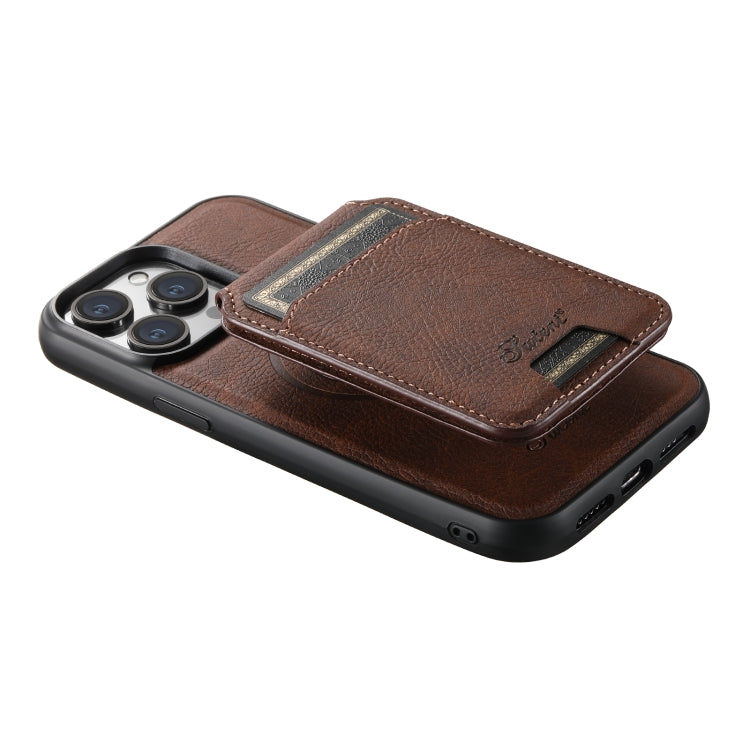 For iPhone 12 Pro Suteni H17 Litchi Texture Leather MagSafe Detachable Wallet Phone Case(Brown)