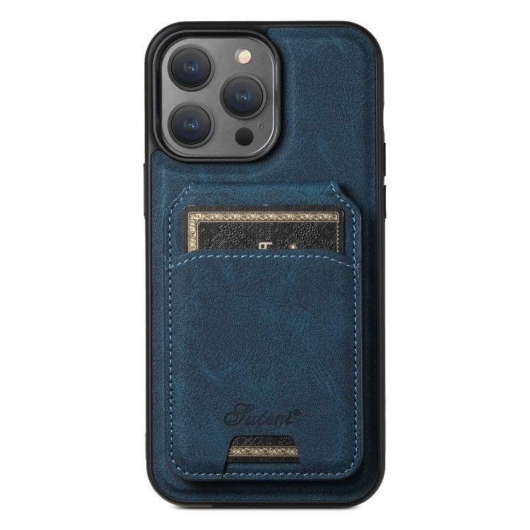 For iPhone 12 Pro Suteni H17 Litchi Texture Leather MagSafe Detachable Wallet Phone Case(Blue)